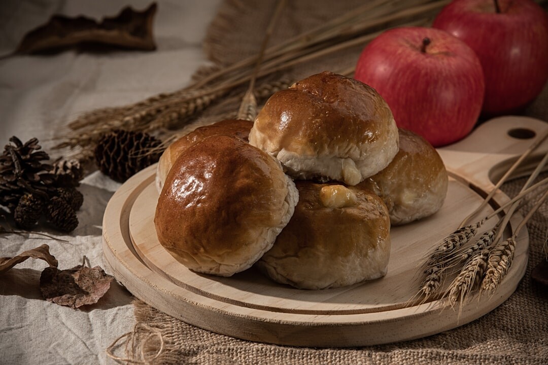 Homemade Czech sweet buchty pastries dusted with powdered sugar
